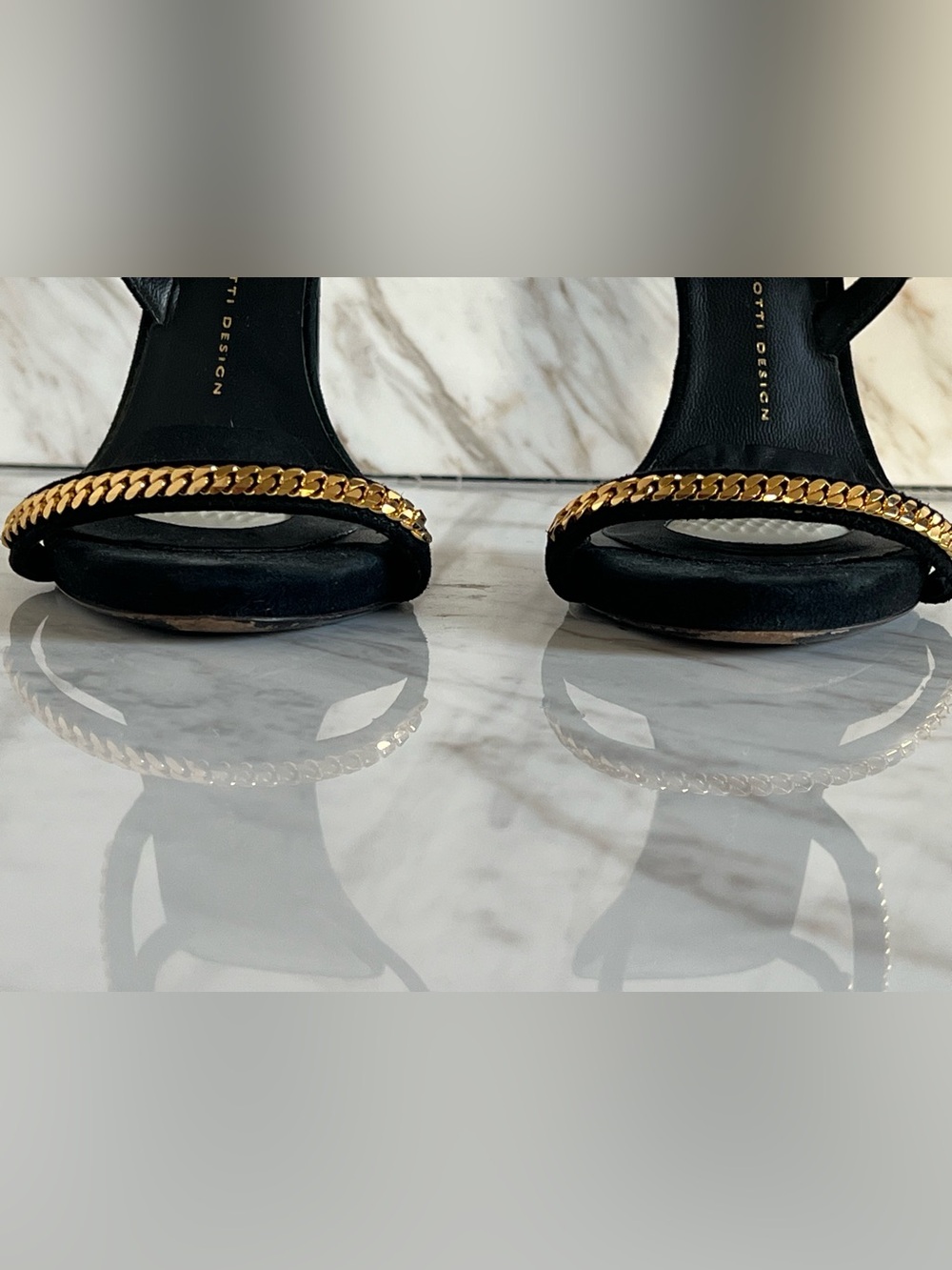 Giuseppe Zanotti Heels Black Suede Gold Chain Ankle Stiletto EU38.5 - Picture 6 of 8